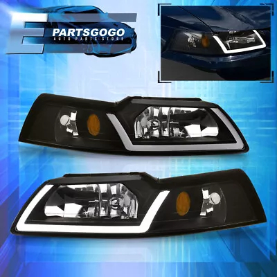 For 99-04 Ford Mustang GT SVT LED DRL Black Amber Headlights Lamps Left+Right • $116.99