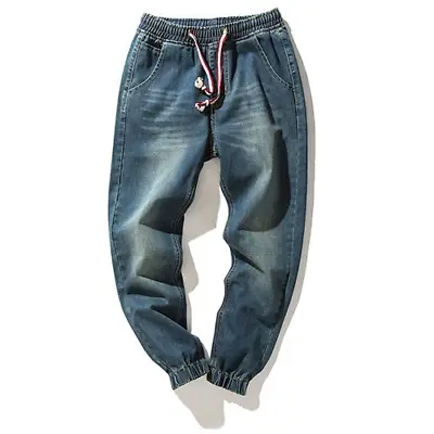 Streetwear Denim Stretch Elastic Waist Jeans Men Blue Cargo Harem Plus Size • $71.10