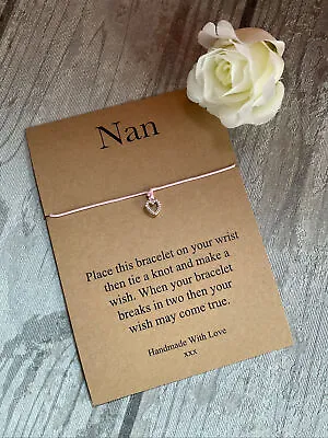 Nan Wish Bracelet/ Heart/ Pink Cord /family Present/gift/ Sentiment/gift • £2.95