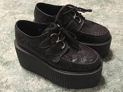 £59.46 • Buy Lazy Oaf X Underground Black Glitter Triple Sole Creepers, Size 4UK For 7AU