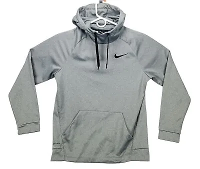 Nike Dri-Fit Mens Gray Swoosh Funnel Neck Raglan Hoodie Hooded Sweatshirt Medium • $17.05