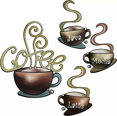 4 Pieces Metal Coffee Cup Wall Decor Bar Cafe Themed Art Decoration Vintage S... • $23.99