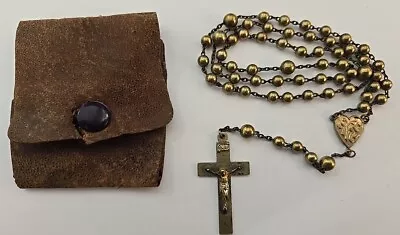 Vintage Gold Filled A&Z Rosary W Leather Pouch & Frank Inscribed • $41.50
