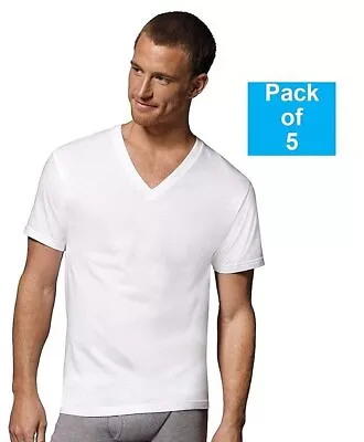 Fruit Of The Loom Mens 5Pack White V-Neck Undershirts 100% Cotton T-Shirts 3XL • $29.98