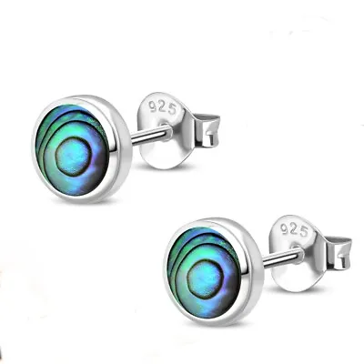 Sterling Silver Abalone Shell Round Stud Earrings - Size: 6mm. Gift Boxed • £11.95