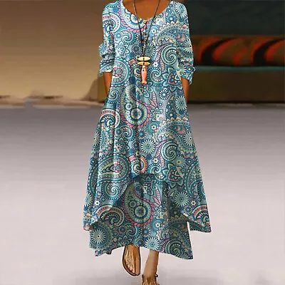 Women's Dress Plus Size Printed O-Neck Long Sleeve Casual Spring Maxi Dress • $35.70