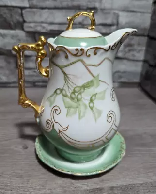 Antique T & V Limoges France Chocolate Pot W/Saucer Base Hand Painted Tea Coffee • $179.95