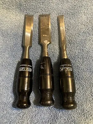 3 Vintage Stanley Wood Chisels Woodworking Tool Black Composite Handles • $29.99