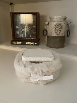 Pottery Barn Quinn Leather Petite Travel Box Shadow Print White/Faux Fur Case • $43.20