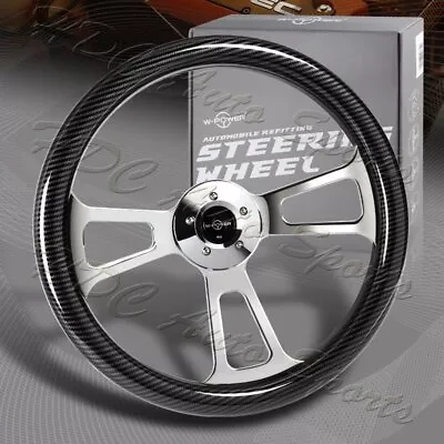 W-Power 18  Carbon Fiber Look Grip 5-Hole Chrome 3-Spoke Vintage Steering Wheel • $119.99