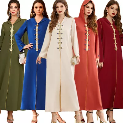 Eid Hooded Muslim Women Kaftan Dubai Abaya Moroccan Maxi Dress Kaftan Party Gown • $48.44