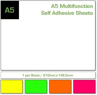 A5 Labels - Sticky Fluorescent Printer Labels Bright A5 Sheets. Fast Delivery • £131.95