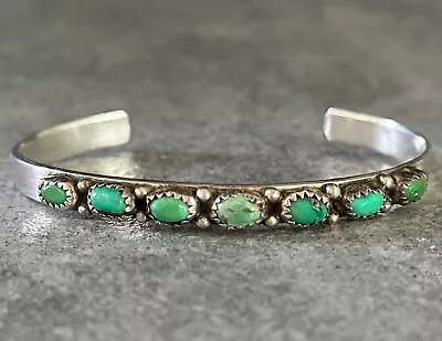 Vintage Native American Zuni Green Turquoise  Sterling Silver Bracelet • $177