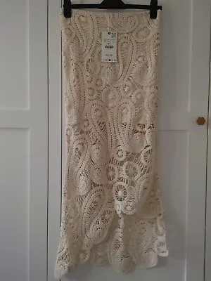 Zara Beige Crochet Knit High Low Asymmetric Skirt S • £32