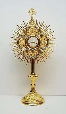 18  Ht. GOLD PLATED CHURCH MONSTRANCE WITH 2 1/4  LUNA  (#306) • $1695