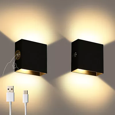 2* LED Wall Sconce Battery Powered Touch Control Dimmable Wall Lamp Rechargeable • £29.79