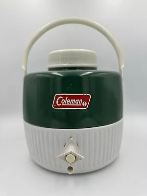 Vintage Coleman 1 Gallon Green & White Water Cooler Jug With Lid Cup USA 1974 • $26.99