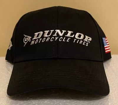 New Dunlop Motorcycle Tires Black Hat Ball Cap Adjustable American Flag Race • $6.99