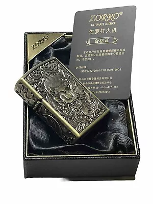 Zorro Windproof Oil Lighter Lion Embossed Heavy Duty Armour Lighter High Grade • $47.45