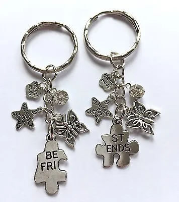 2 X Best Friend Keyring - Gift Charm Star Butterfly Handmade Friendship BFF Mate • £4.50