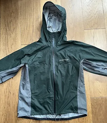 Montbell Rain Trekker Hooded Waterproof Mens Jacket Green Gray Sz L • $129.99