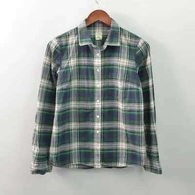 J Crew Womens Size 2 The Boy Shirt Plaid Button Front Cotton Tartan Green Flawed • $1.58