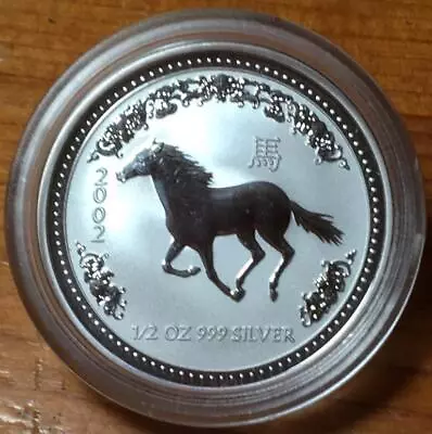 2002 1/2 Oz YEAR Of The HORSE..SILVER LUNAR COIN In CAPSULE..SERIES ONE..SCARCE. • $79.90