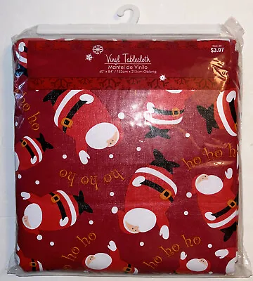 Vintage Holiday 60” X  84” Oblong Red 100% Vinyl Tablecloth Santa Claus HoHoHo! • $9.90