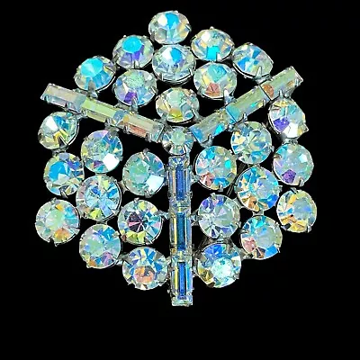 Vintage Signed Weiss Aurora Borealis Rhinestone Cluster Pin Brooch 2  • $59.99