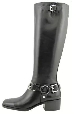 Michael Kors Harrison Riding Boots Black Leather Buckle Harness Size 5.5  $395 • $89.99