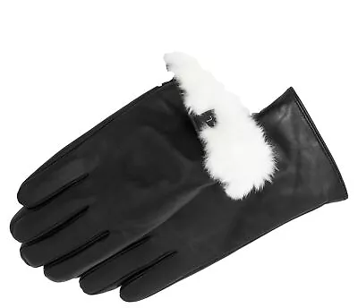 Women's Touchscreen 100% Rex Rabbit Fur Lined Sheepskin Leather Gloves By C & C • $84.95