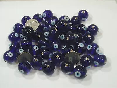 $30 • Buy Two Pounds Blue Round India Handmade Evil Eye Glass Beads Bulk (19x20mm) (RP-15)