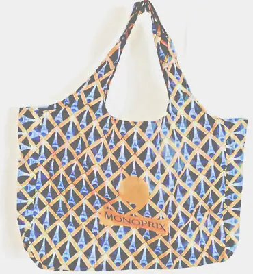 Authentic Monoprix Eiffel Tower Nylon Market Tote Bag Paris Souvenir 16x12x4 • $27.99