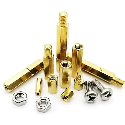 25pcs M2M2.5M3M4 Solid Brass Copper Hex Standoff Hexagon Pillar Spacer Screw Nut • £1.20