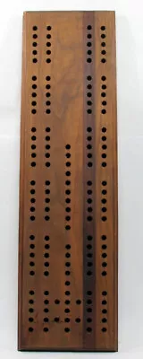 Large Vintage Wood Single Track Cribbage Board Brass Pegs • $19.95