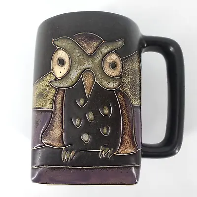 Mara Stoneware Mug Night Owls On Limb Square Bottom Brown Purple • $20