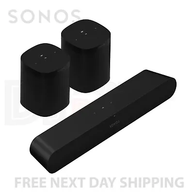 £627 • Buy Sonos Ray Soundbar + ONE SL Surround Sound PAIR In Black - Home CInema Wireless