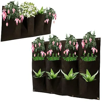 Multi Pocket Wall Hanging Planting Bag Vertical Flower Grow Pouch Planter Garden • £4.79