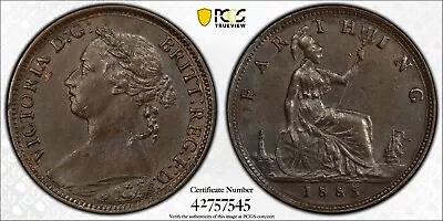 1885 1/4d Great Britain Farthing S-3958 Pcgs Ms62bn #42757545 Gold Shield Holder • $88.91