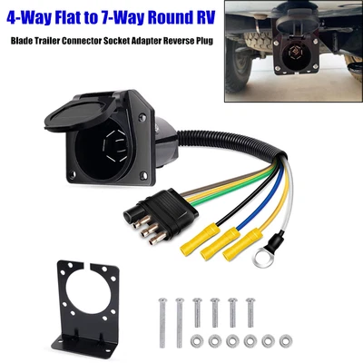 $31.15 • Buy 4-Way To 7 Way RV-Style Trailer Connector Socket Wiring Harness Mounting Bracket