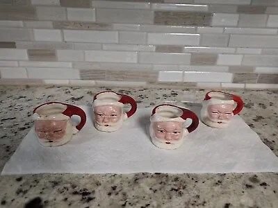 Vintage Winking Smiling Santa Ceramic Mini Mug Lot Of 4 Faces Christmas Japan • $48