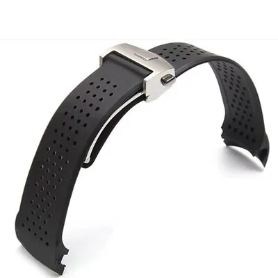 22mm Watch Straps Openwork Black Rubber Butterfly Clasp For Luxury TAG H Watches • £69.99