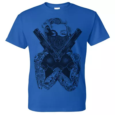 Marilyn Monroe Guns T Shirt Tee Hollywood Cali Rave Pistol Tattoo Gangster Y122 • $13.99