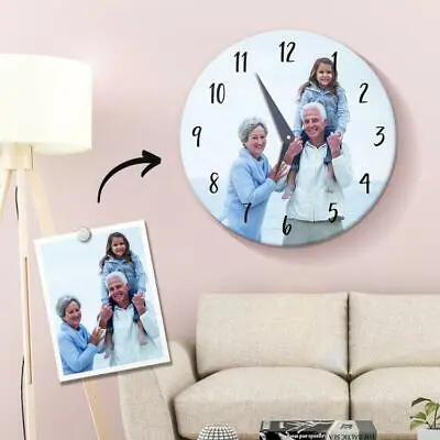 Personalised 25cm GLOSS FINISH MDF Clock Any Photo/Logo/Text/Image LASER CUT • £16.99