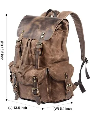 Wundo Leather Backpack For Man  Waxed Canvas Shoulder • $49.99