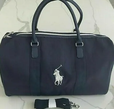 $46.90 • Buy Polo Ralph Lauren BIG SILVER PONY Navy Blue Duffle Gym Weekend Carry-On Bag NWT!