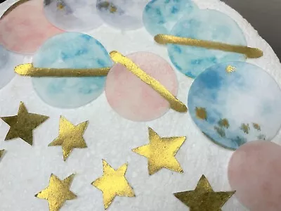 Edible Space Theme Planets And Stars Wafer Topper With Gold Accent • £8.90