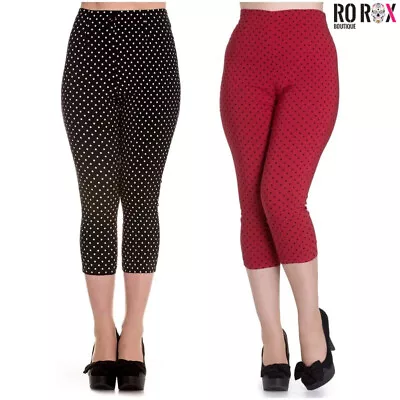 £14.99 • Buy Hell Bunny Kay Capri Trousers Polka Dot 50s Retro Rockabilly 3/4 Pedal Pushers