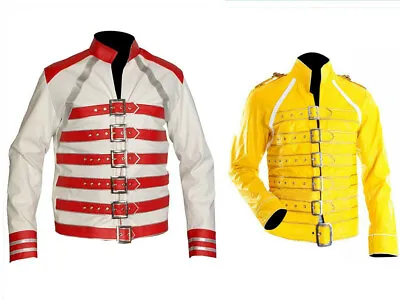 $75.99 • Buy Freddie Mercury Wembley Concert Yellow Biker Halloween Men's Faux Leather Jacket