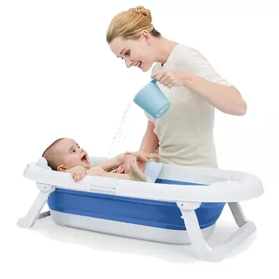 Newborn Baby 2 In 1 Foldable Bath Tub Blue And Pad Pillow Seat Floating Toy Gift • £31.49